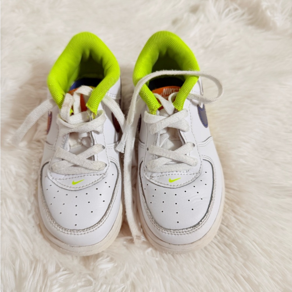 Nike Kids White Sneakers with Neon Green Accents